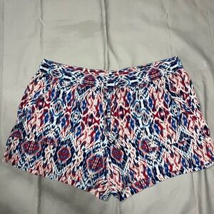St. Johns Bay Linen Blend Midrise Shorts Red/white/blue Aztec Print XX Large